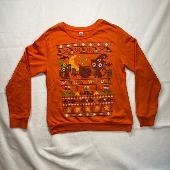 Sweaters - Halloween Orange Long Sleeve Sweater Printed Witchy Wonder Womens Size M 8 10